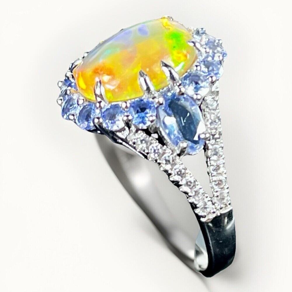 Valentine Sterling Silver Ring Oval Fire Opal 11x9mm Tanzanite Gemstone Sz 8.75